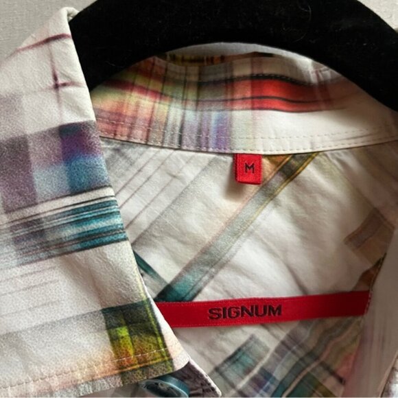 Signum pattern button up short sleeve shirt Sz M - Picture 4 of 7
